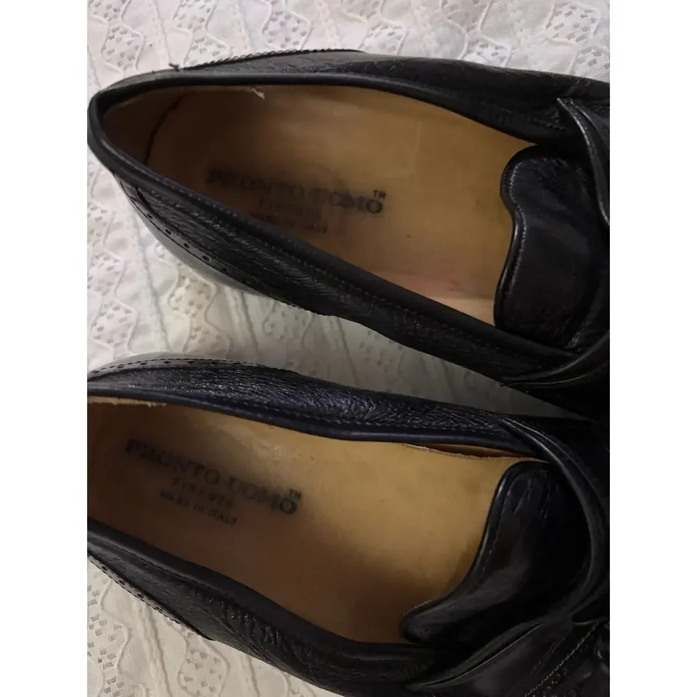 Pronto Uomo Firenze Black Leather Tassel Loafers Italy Square Toe Size 10 Men's